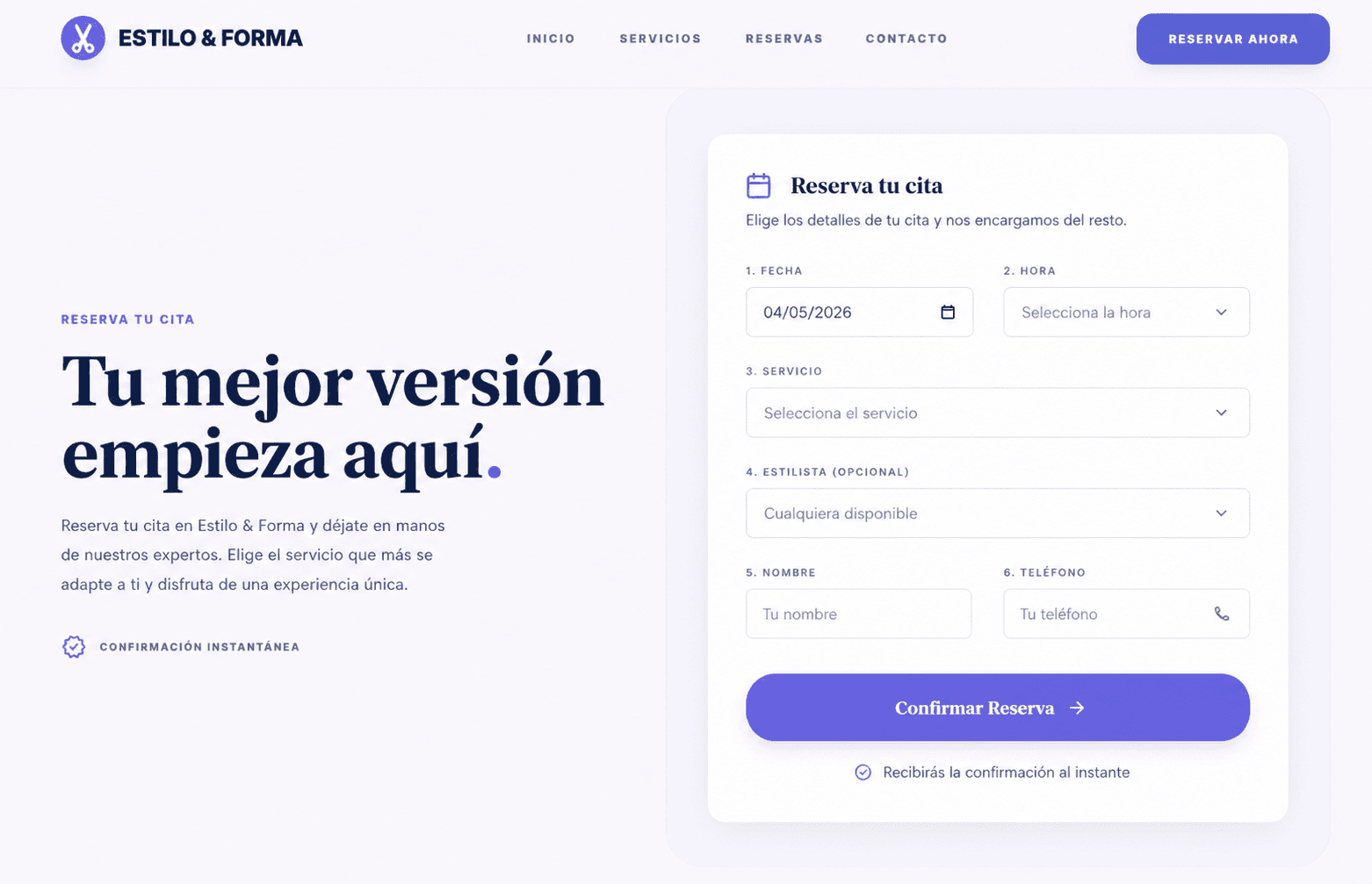 Mockup de web para Peluquería