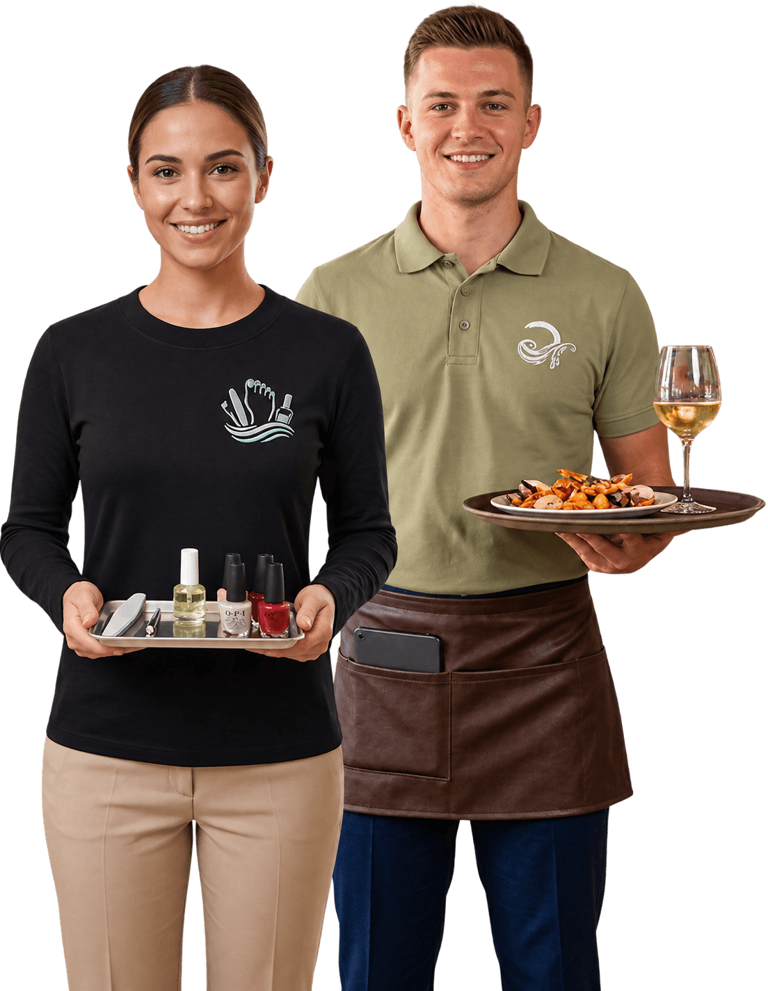 Personal de hosteleria y estetica con uniformes personalizados con logo